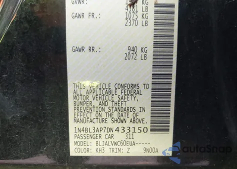 2013 Nissan Altima 3.5 Sl из США, поврежденный, VIN 1N4BL3AP7DN433150